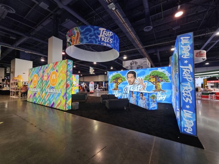 Trippy Sugar and Trap Trees 20x40 Trade Show Booth at Champs Trade Show Vegas July 2023