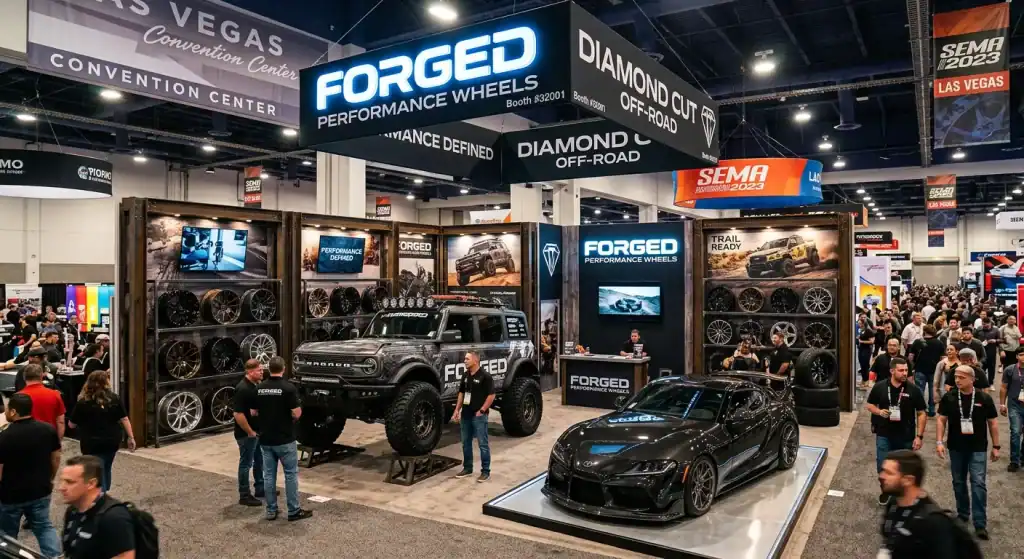 MonkVibe SEMA booth builder — custom booth installed at the Las Vegas Convention Center