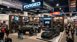 MonkVibe SEMA booth builder — custom booth installed at the Las Vegas Convention Center